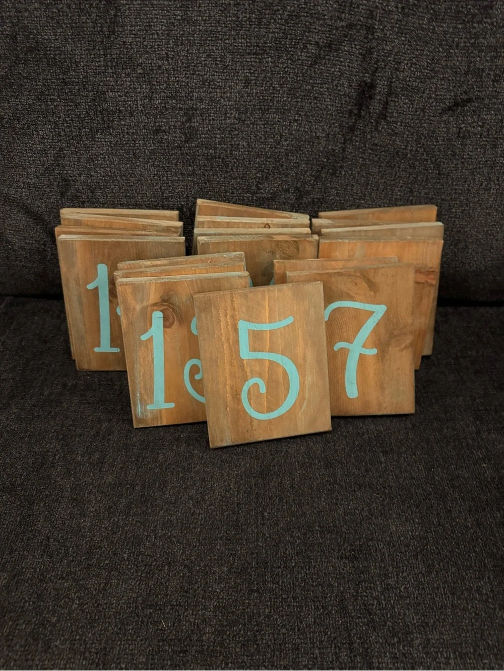 Rustic Wooden Table Numbers with Teal Numerals